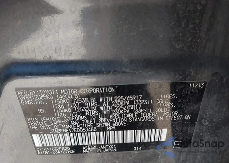 2014 Toyota Rav4 Le из США, поврежденный, VIN JTMBFREV7ED050488